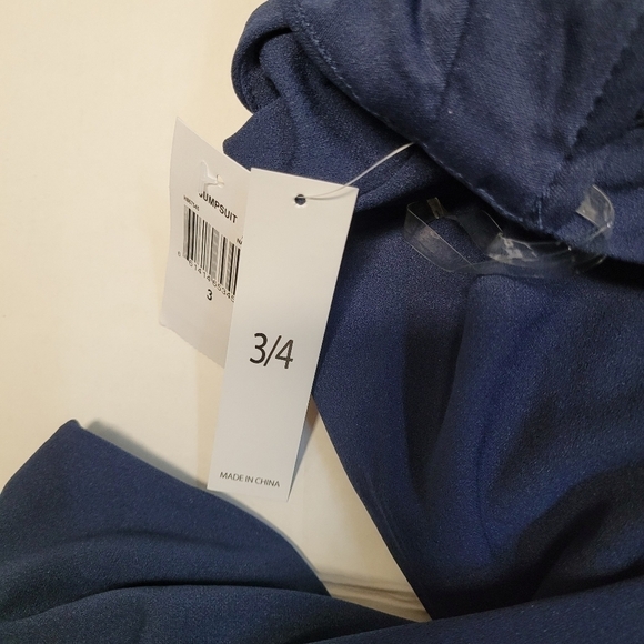 Teeze Me Navy Blue Off The Shoulder Pants Jumpsuit With Pockets Size 3/4 - Picture 7 of 10